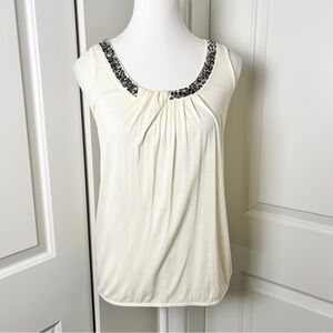 Ann Taylor Loft White Sequin Scoop Neck Top  XS  Boho Glam  Festival Chic